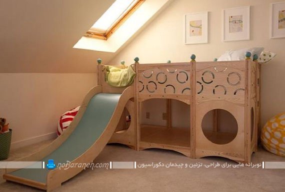 سرویس خواب اتاق کودک به شکل شهربازی و دارای سرسره