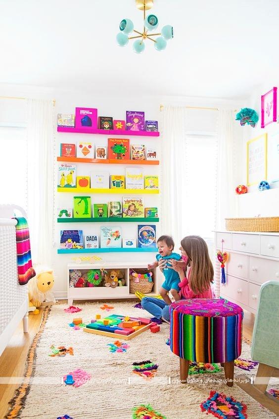 رنگ بندی مناسب اتاق نوزاد ، عکس دکوراسیون اتاق نوزاد با رنگ بندی شاد و زیبا ، مدلهای استفاده از رنگهای شاد در اتاق بچه ها و کودکان